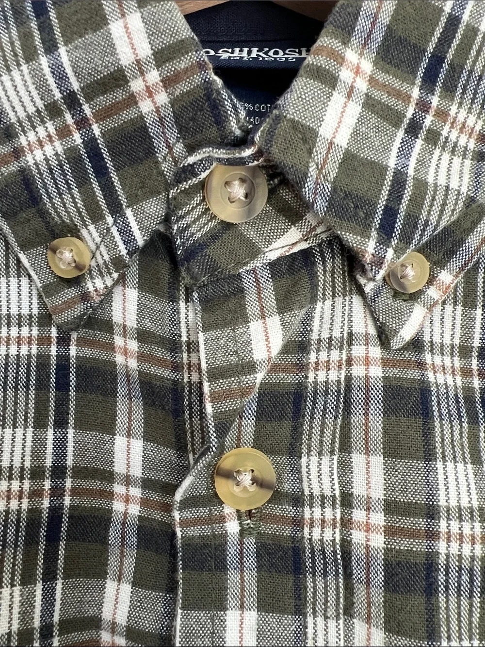 OshKosh B'gosh | 100% Cotton Olive Cream Navy Plaid Button-Down Shirt NWT Sz 3T